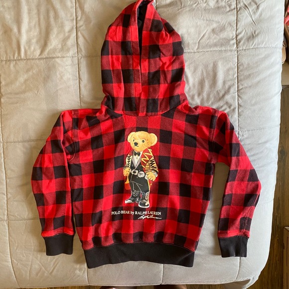 Polo Ralph Lauren Other - Polo Ralph Lauren Boys Medium 8-10 Teddy Bear Red Black Buffalo Plaid Sweatshirt